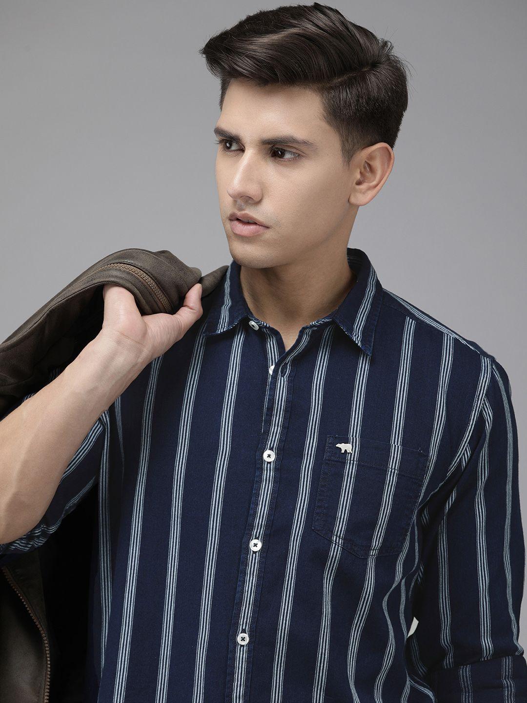 the bear house men slim fit striped casual shirt