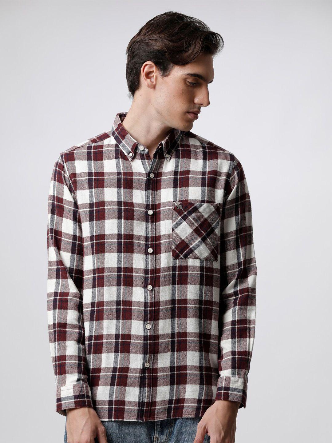 the bear house men slim fit tartan checked casual shirt