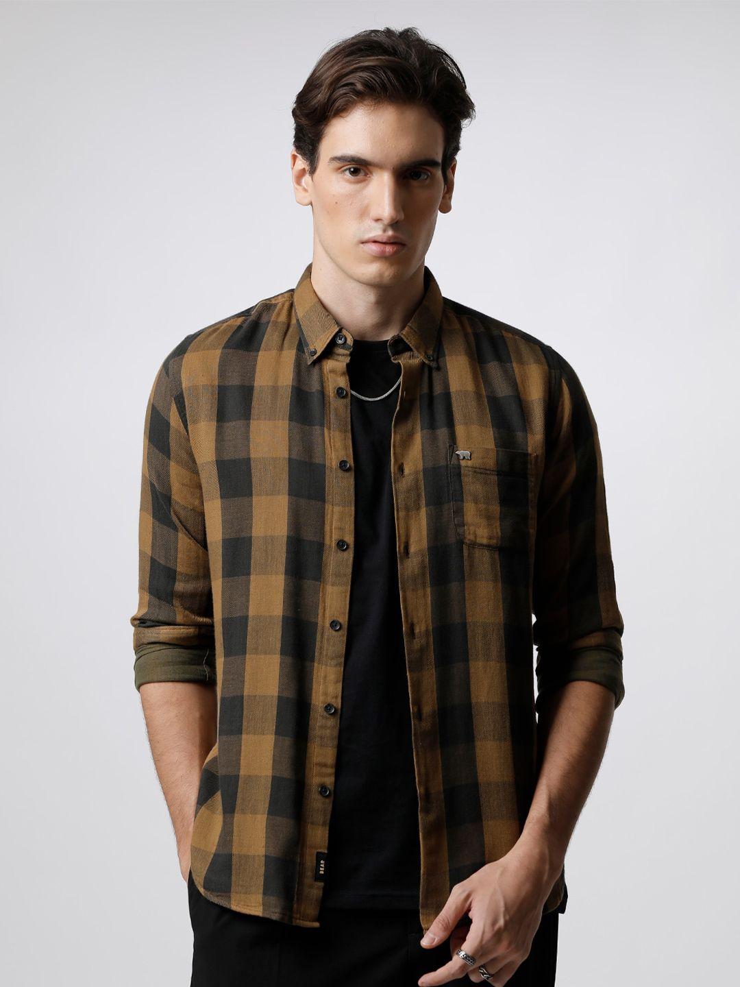 the bear house men slim fit tartan checked casual shirt