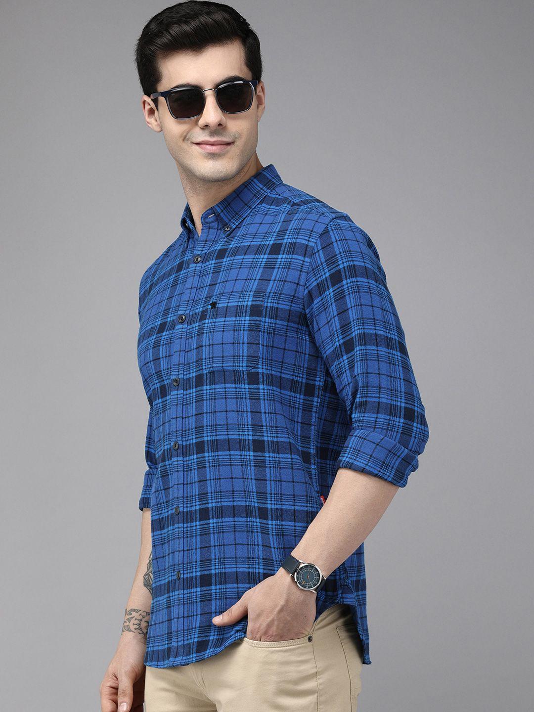 the bear house men slim fit tartan checked cotton casual shirt