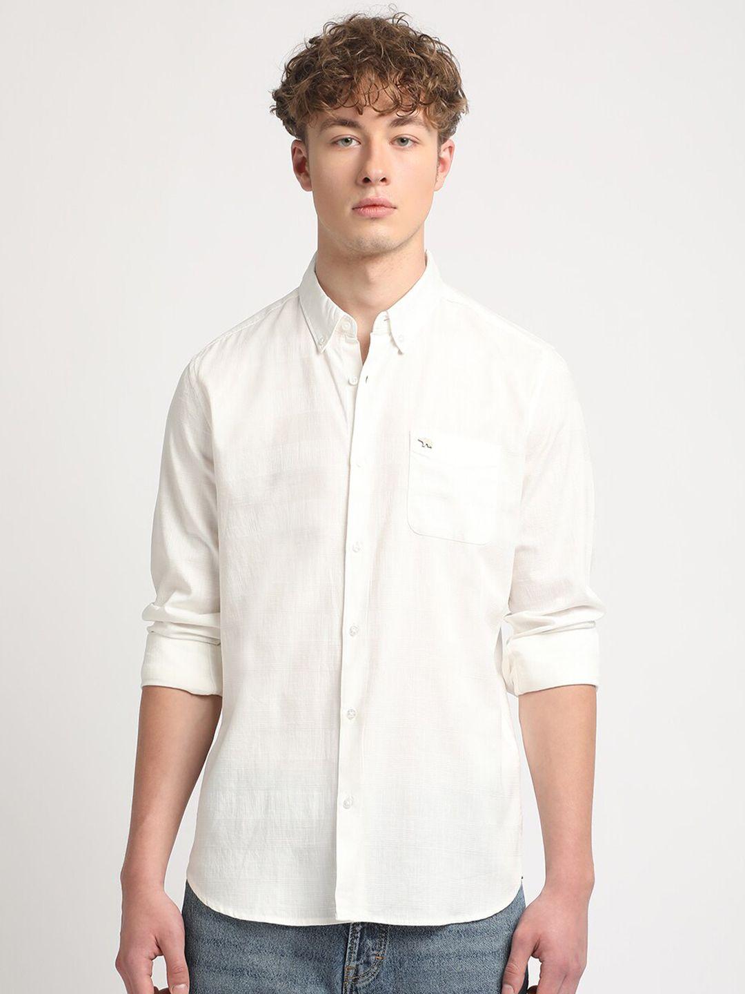 the bear house men white slim fit opaque casual shirt