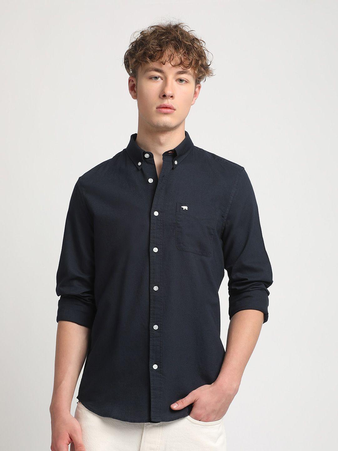 the bear house slim fit button-down collar long sleeve pocket cotton casual shirt