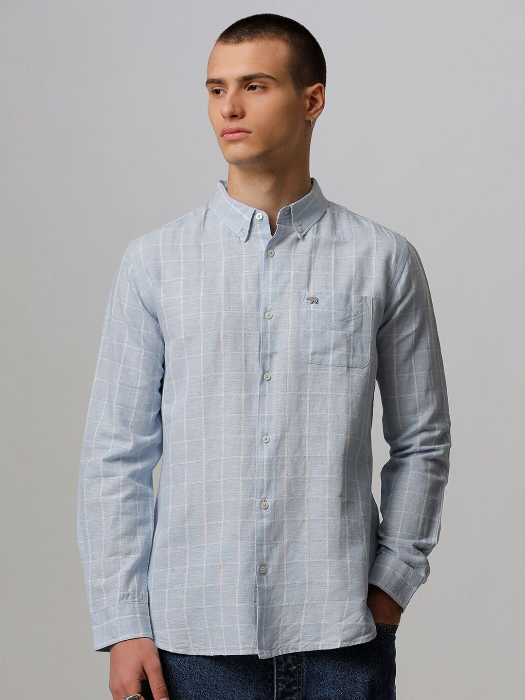 the bear house slim fit checked cotton linen casual shirt