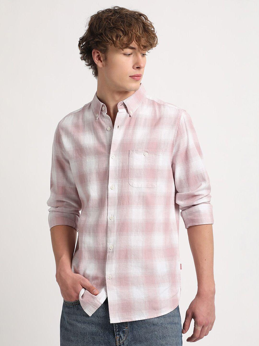 the bear house slim fit checked cotton linen casual shirt