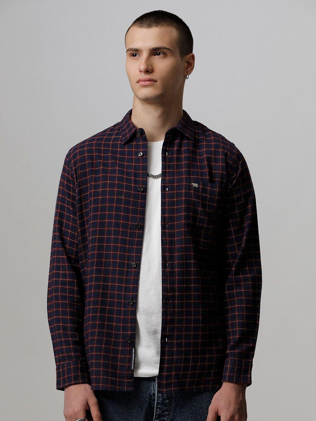 the bear house slim fit checked opaque casual pure cotton shirt