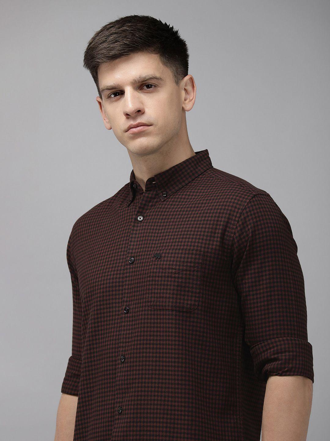 the bear house slim fit gingham checks opaque casual shirt