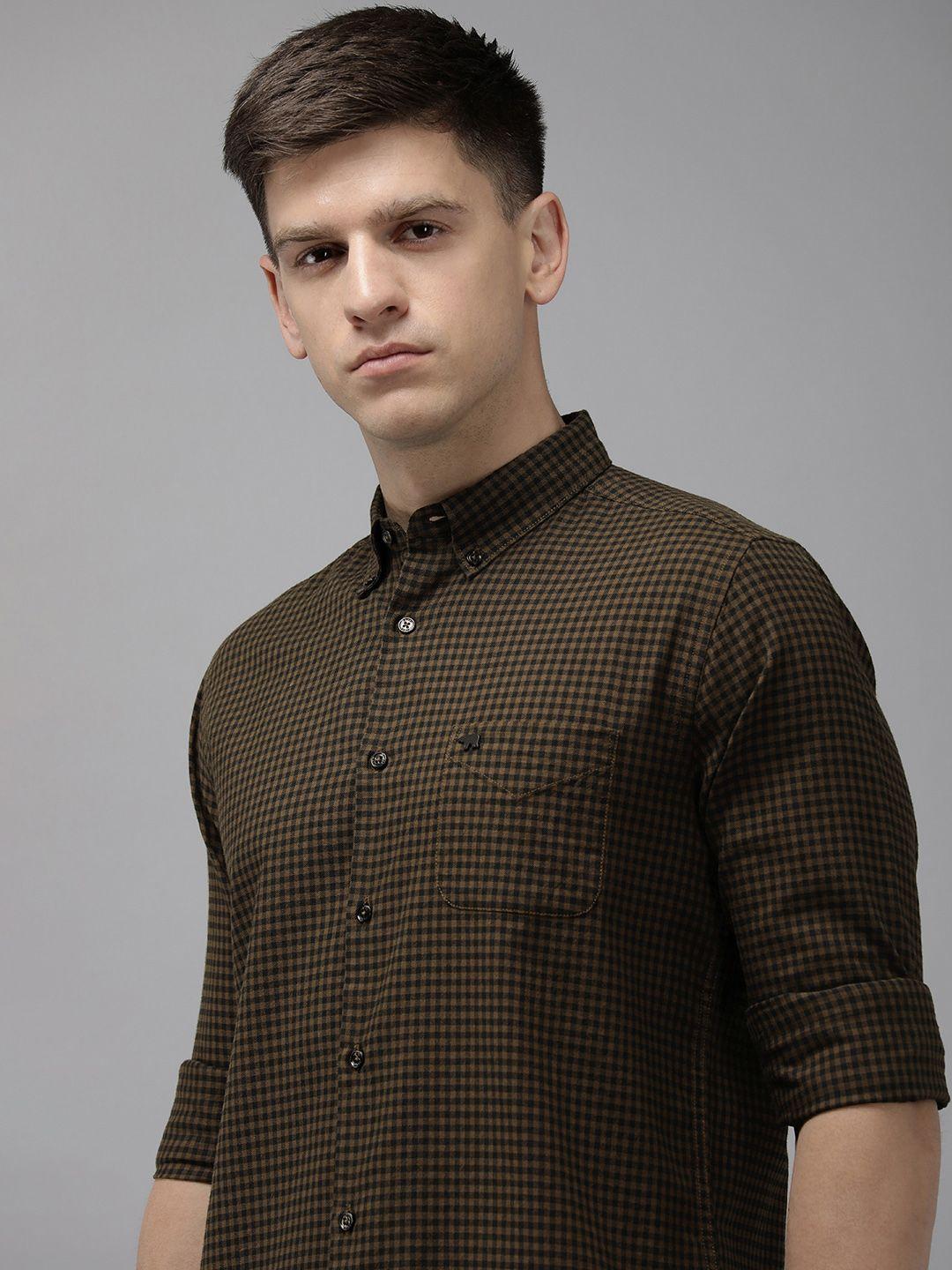 the bear house slim fit gingham checks opaque casual shirt