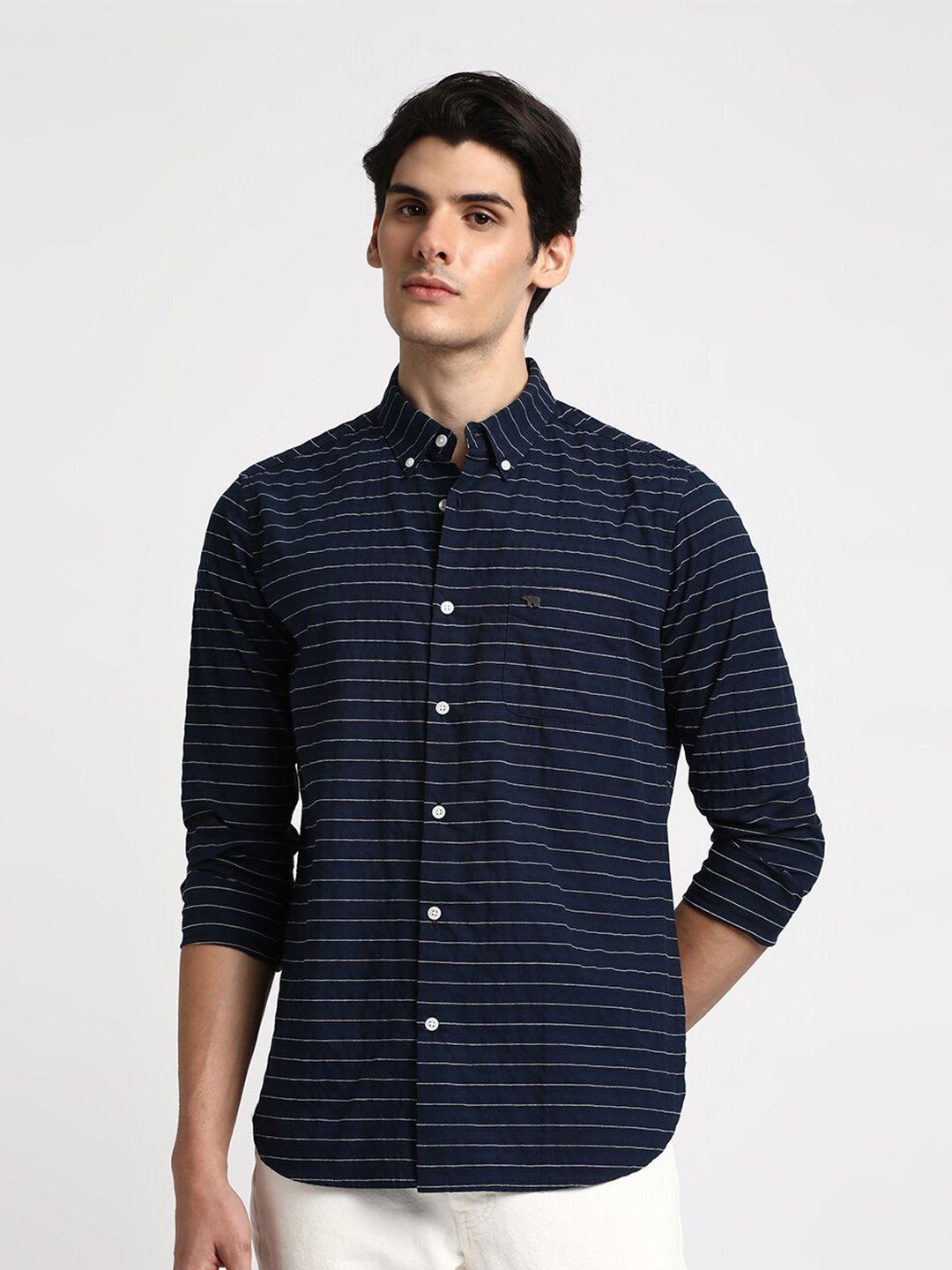 the bear house slim fit horizontal stripes opaque pure cotton casual shirt