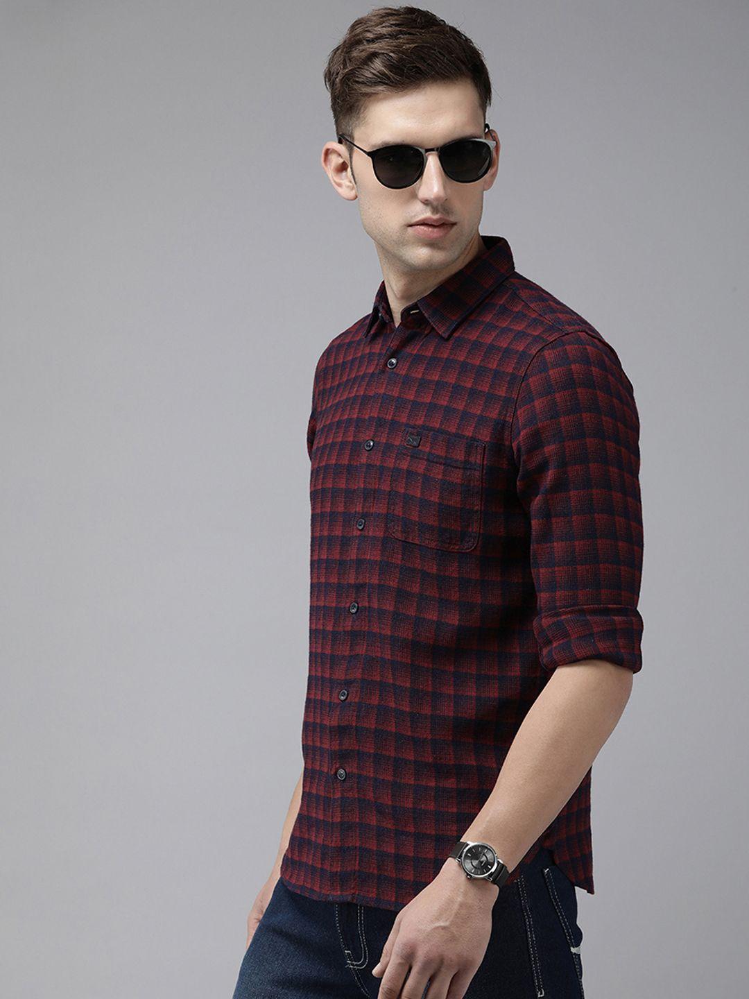 the bear house slim fit opaque checked casual shirt