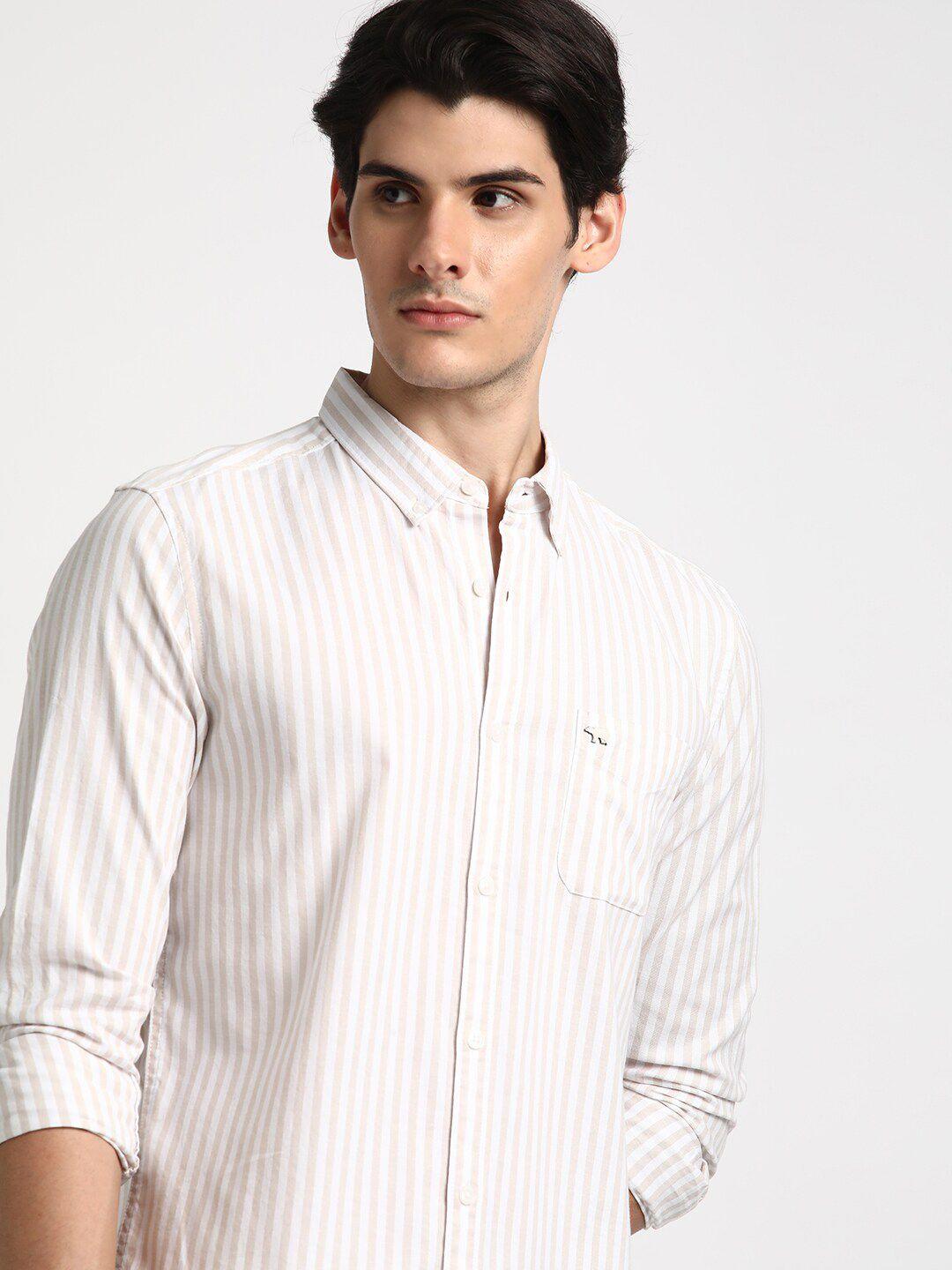 the bear house slim fit opaque striped pure cotton casual shirt