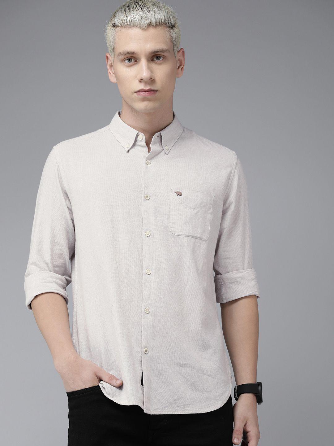 the bear house slim fit solid pure cotton casual shirt