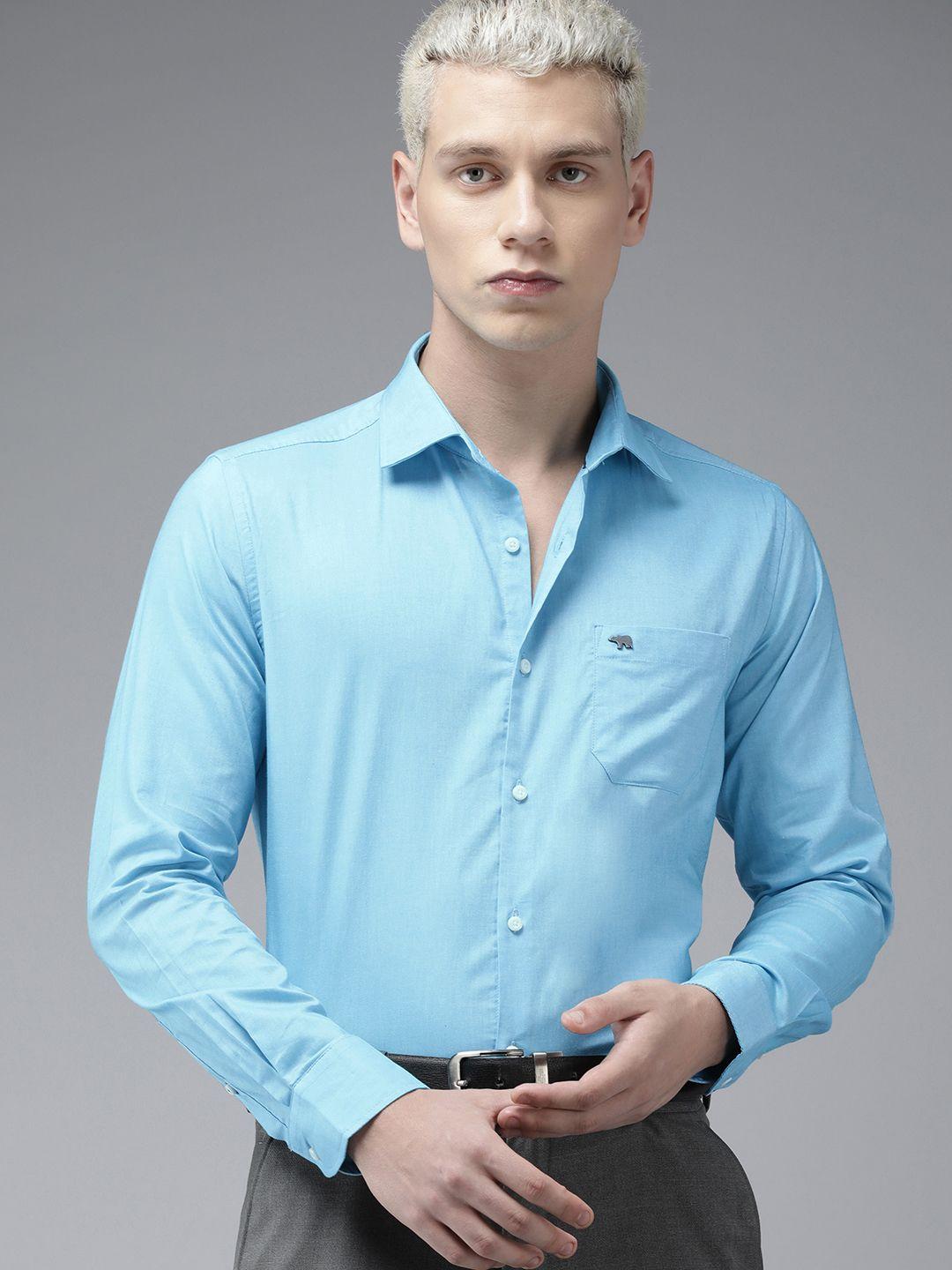 the bear house slim fit solid pure cotton formal shirt