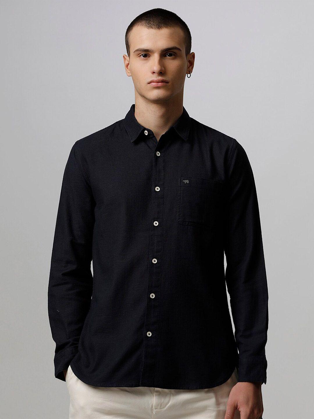 the bear house slim fit spread collar pure cotton casual shirt