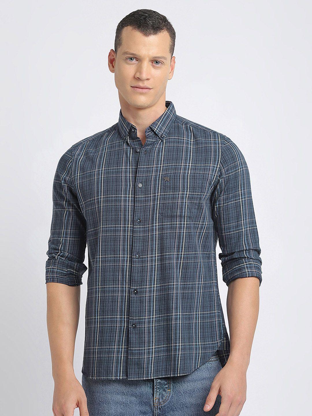 the bear house slim fit tartan checked button-down collar pure cotton casual shirt