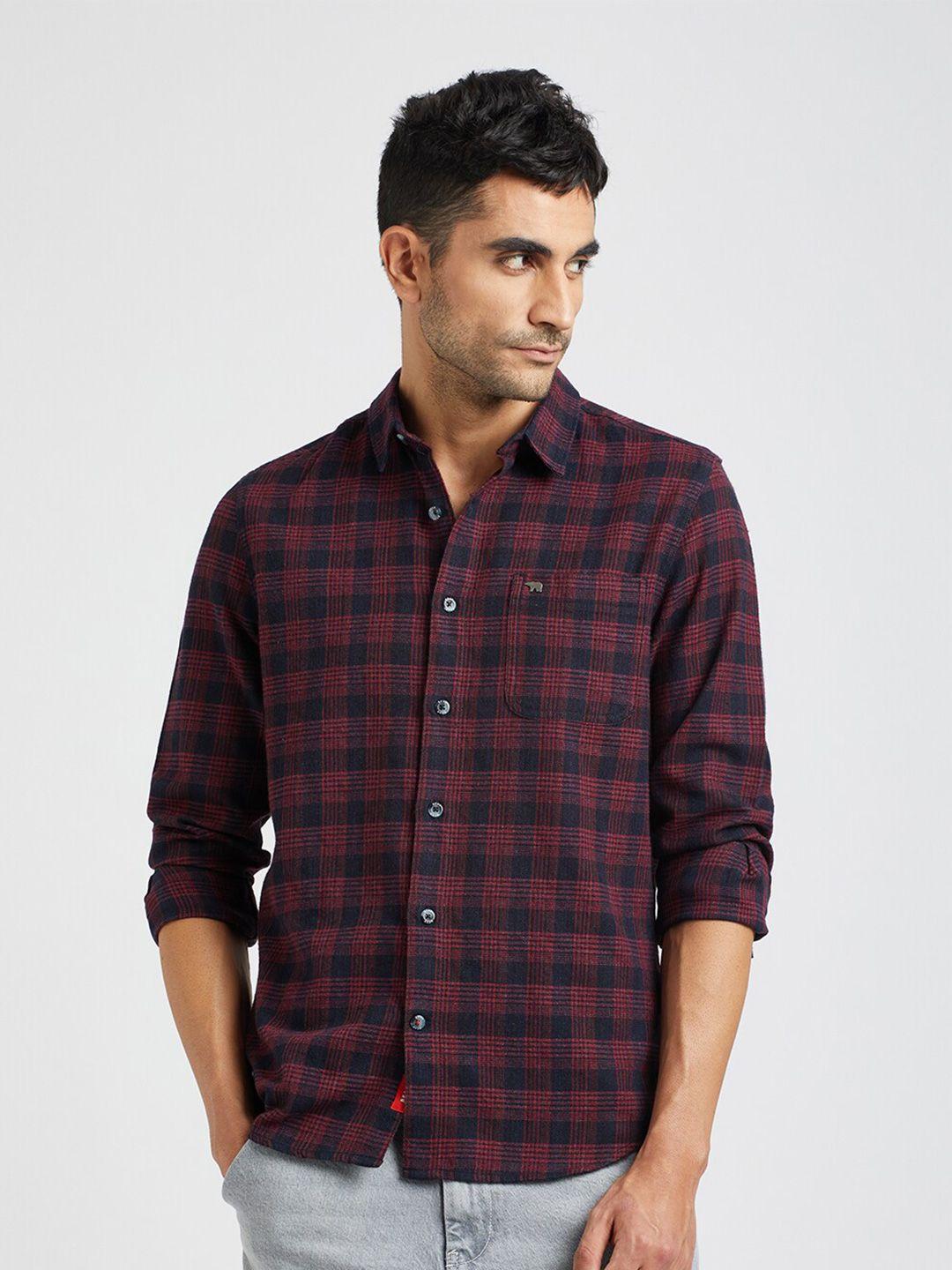 the bear house slim fit tartan checked flannel pure cotton casual shirt