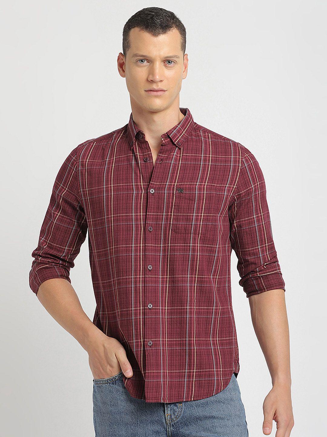 the bear house slim fit tartan checked pure cotton casual shirt