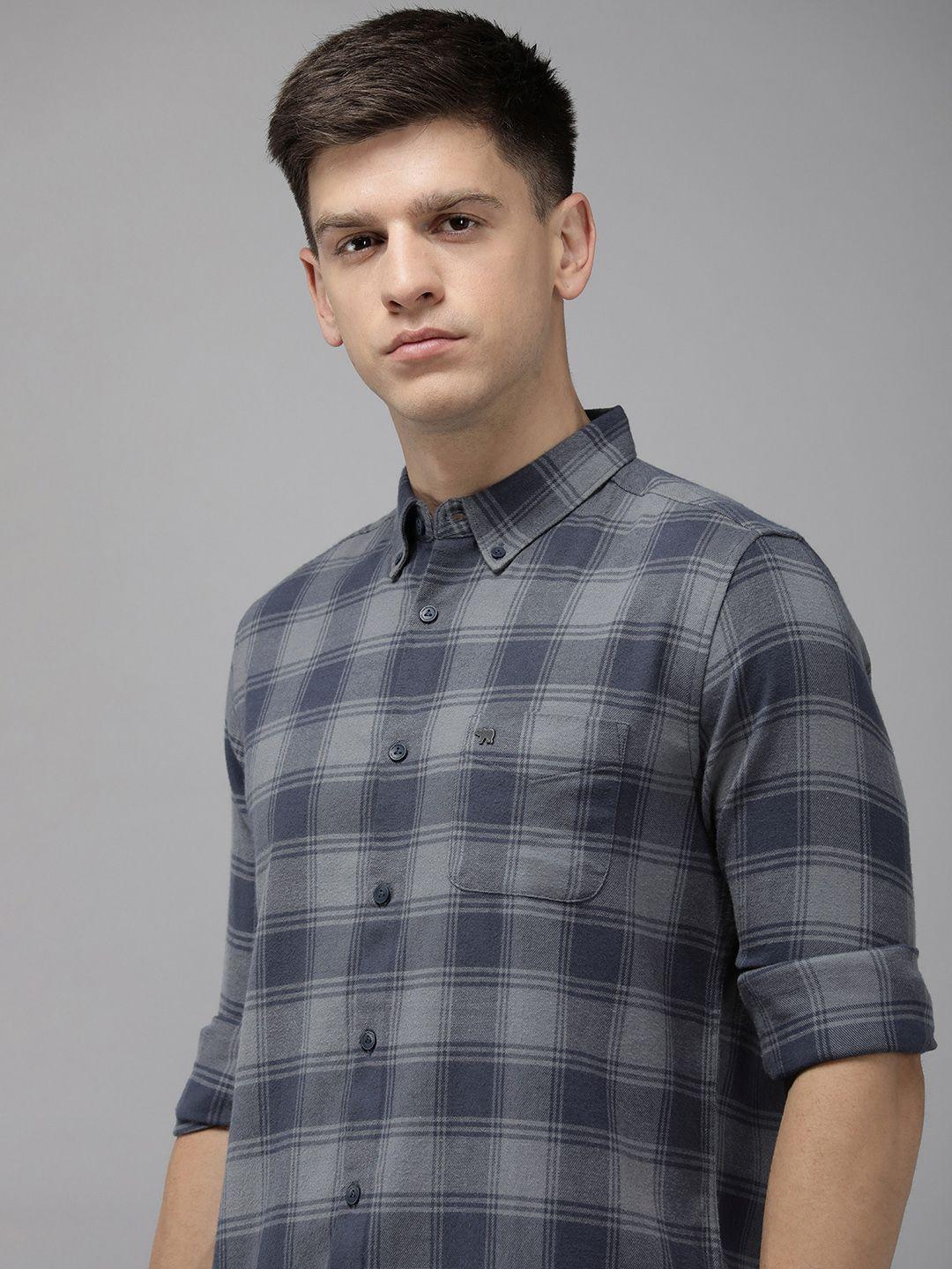 the bear house slim fit tartan checks opaque casual shirt