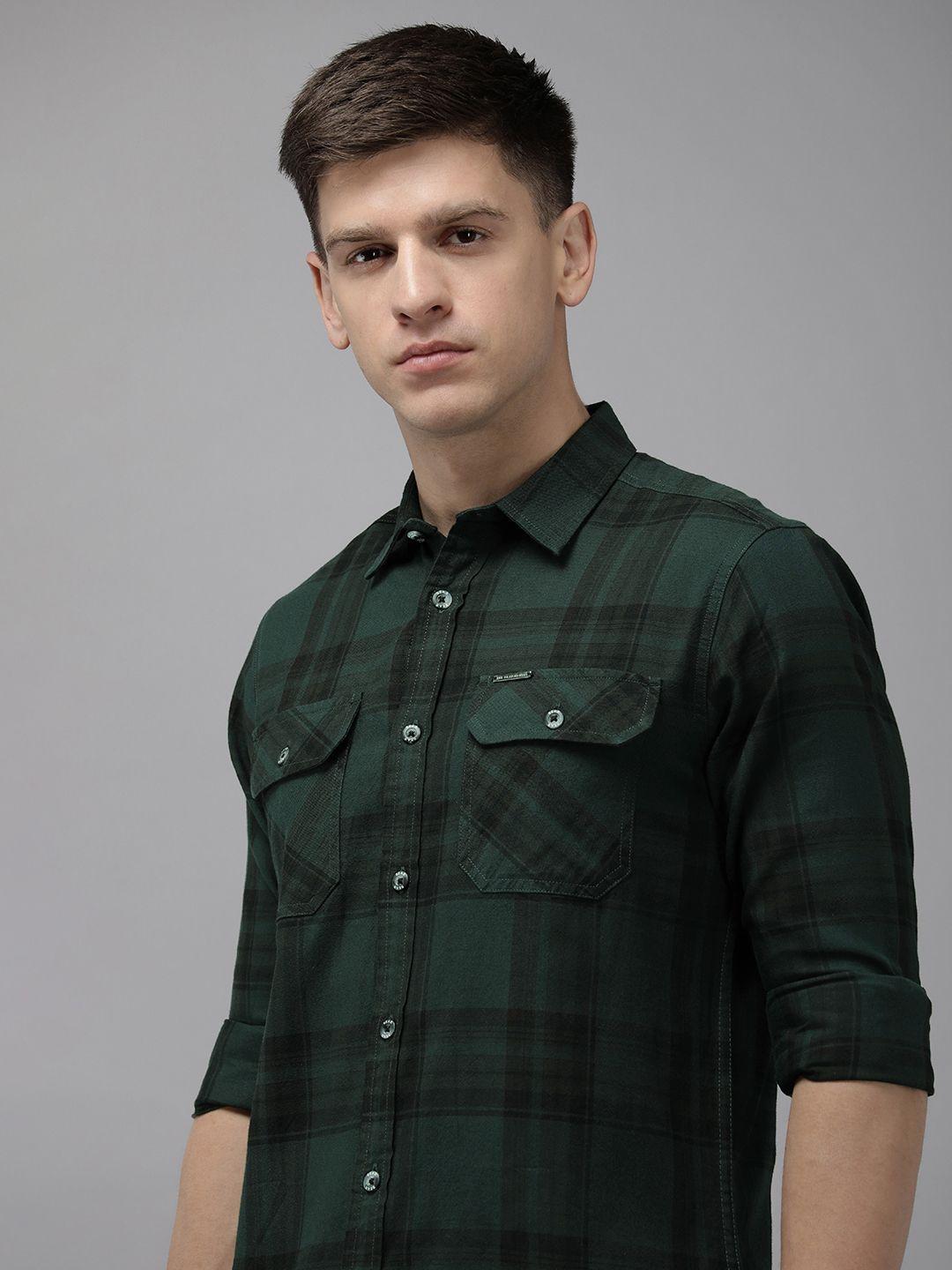 the bear house slim fit tartan checks opaque casual shirt