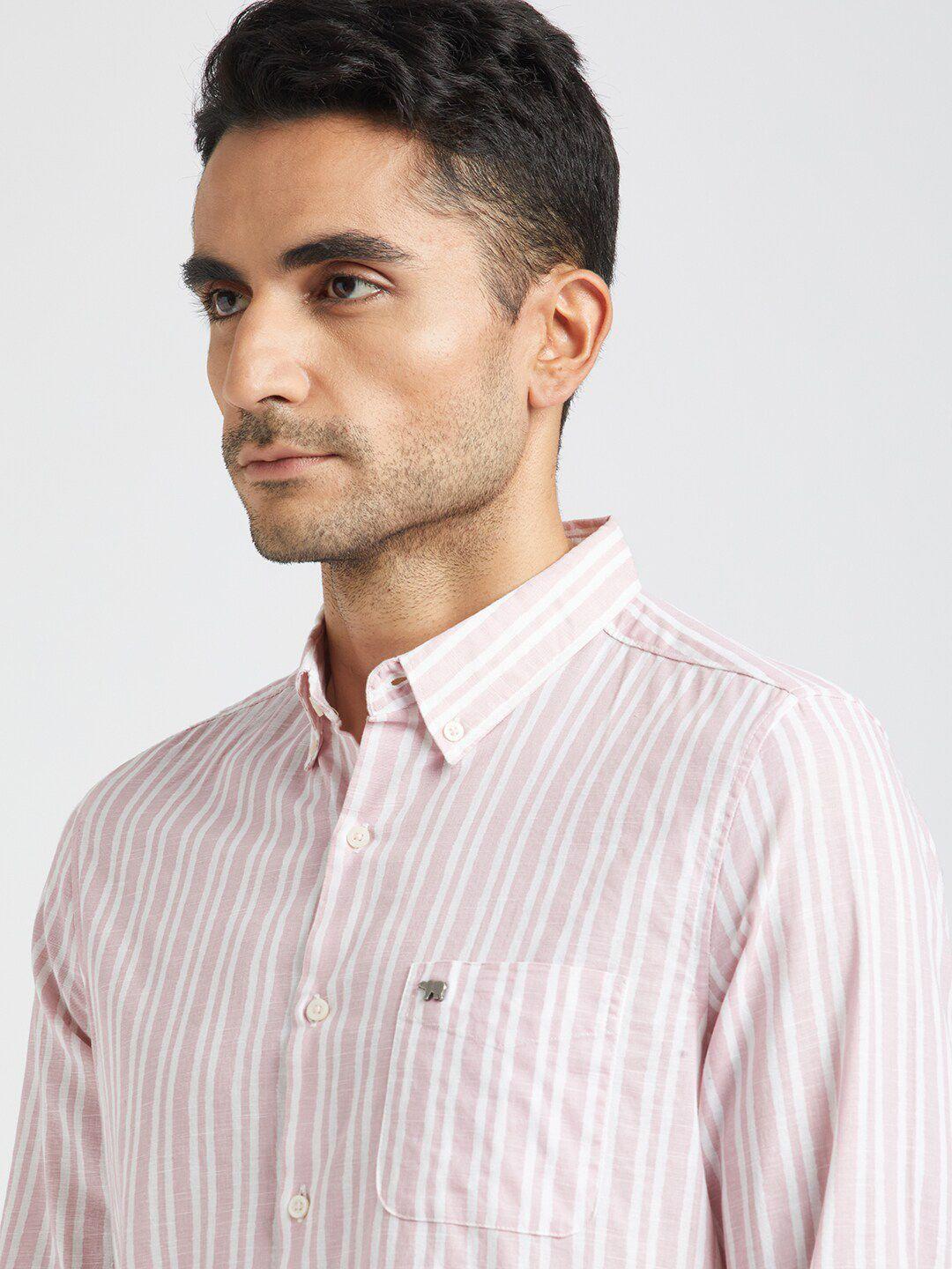 the bear house slim fit vertical striped button-down collar cotton casual shirt