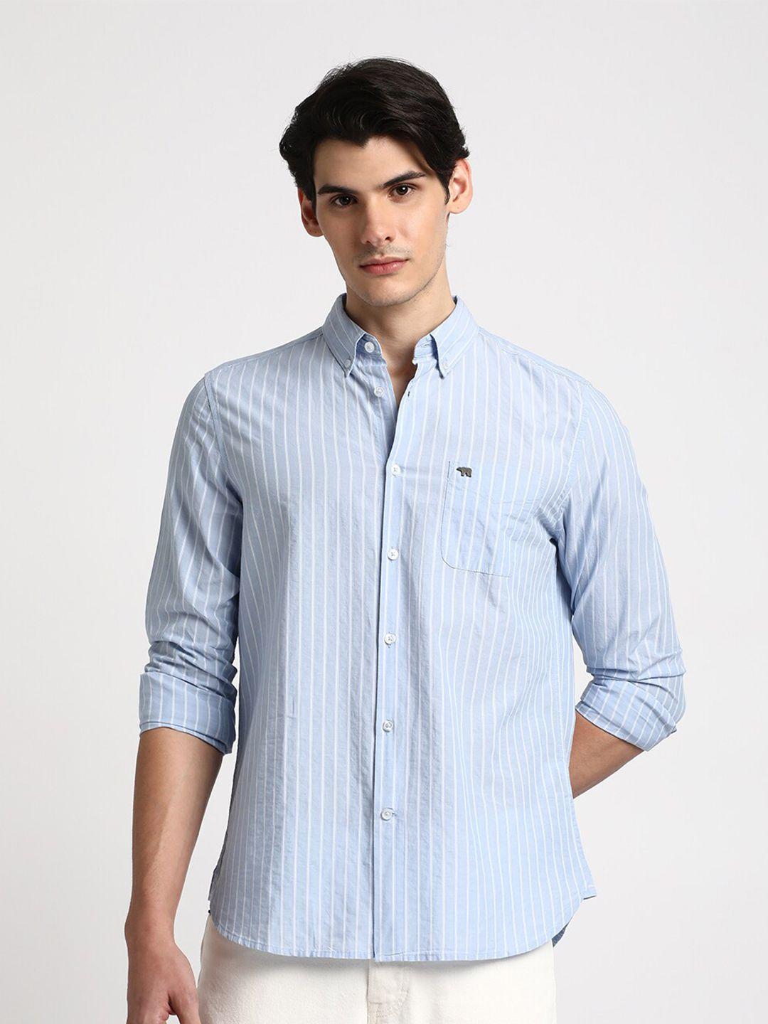 the bear house slim fit vertical striped button-down collar pure cotton casual shirt