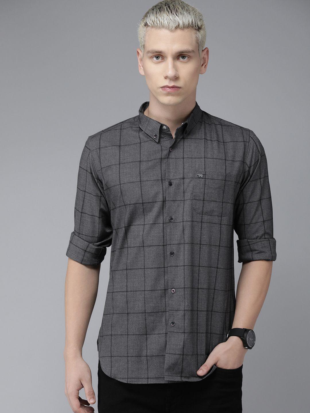 the bear house slim fit windowpane checks casual shirt