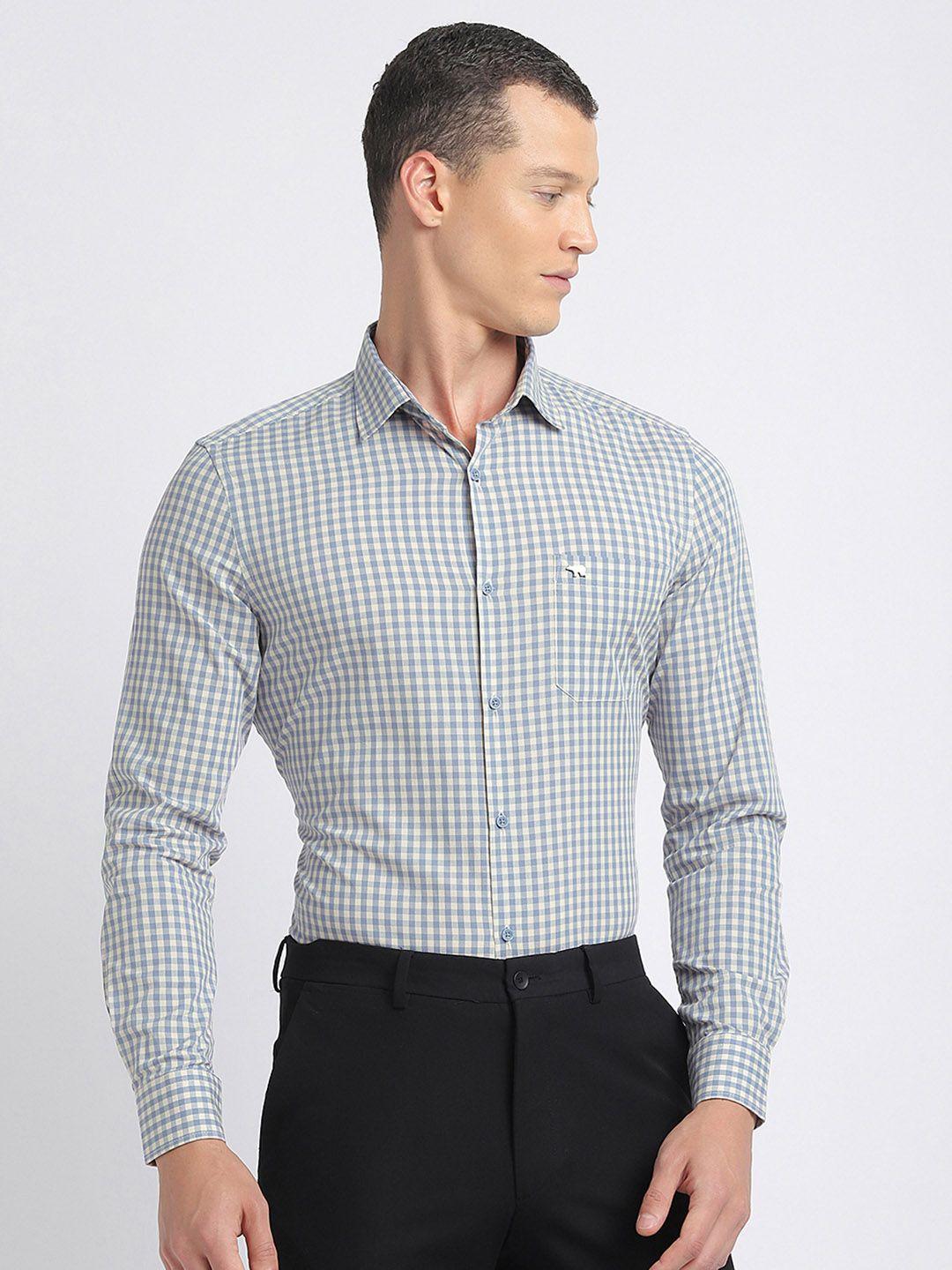 the bear house spread collar slim fit checked formal pure cotton shirt