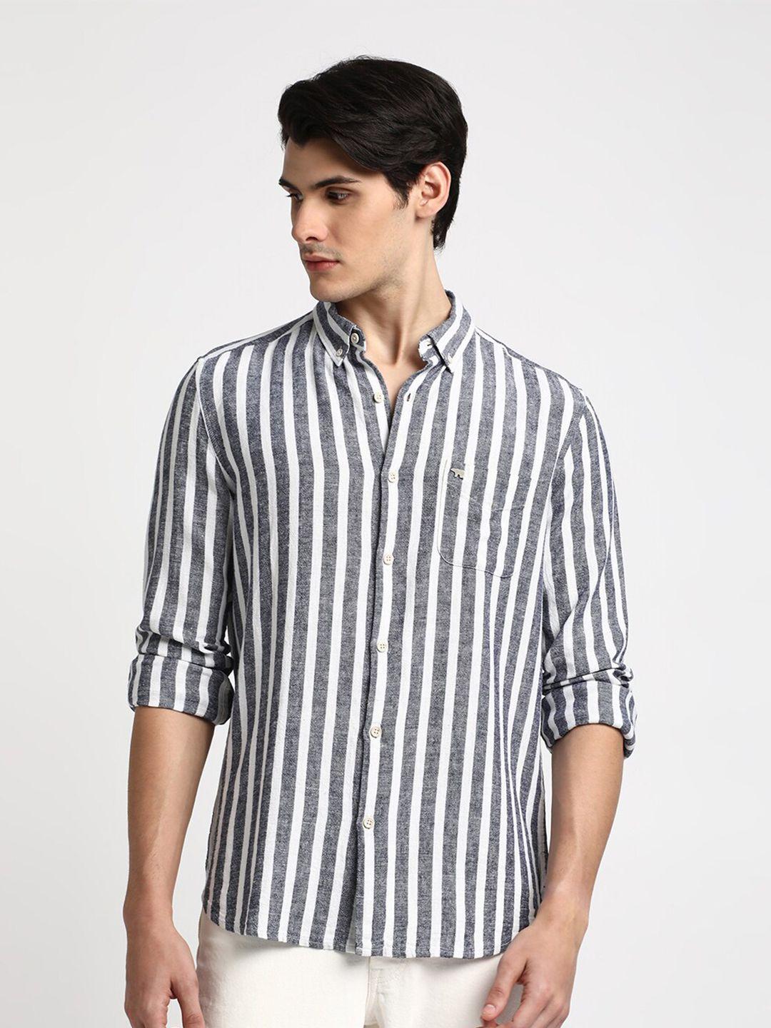 the bear house striped cotton slim fit opaque casual shirt