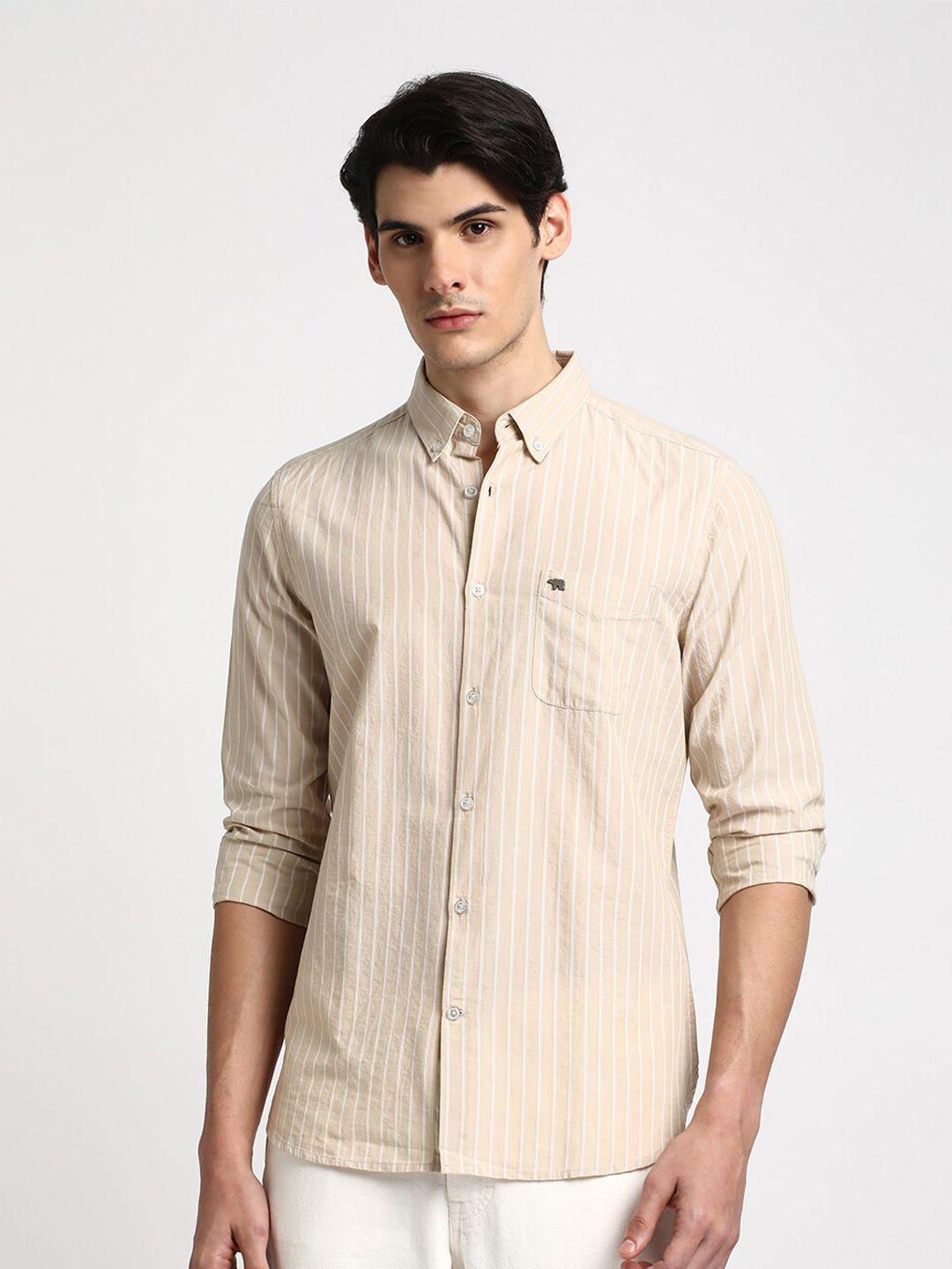 the bear house striped cotton slim fit opaque casual shirt