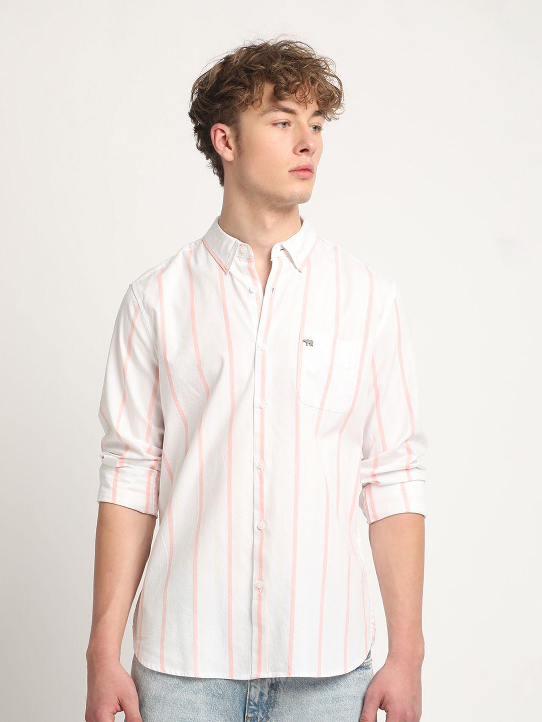 the bear house striped cotton slim fit opaque casual shirt