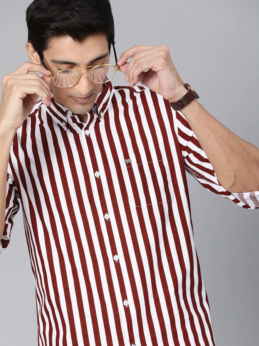 the bear house striped slim fit cotton casual shirt