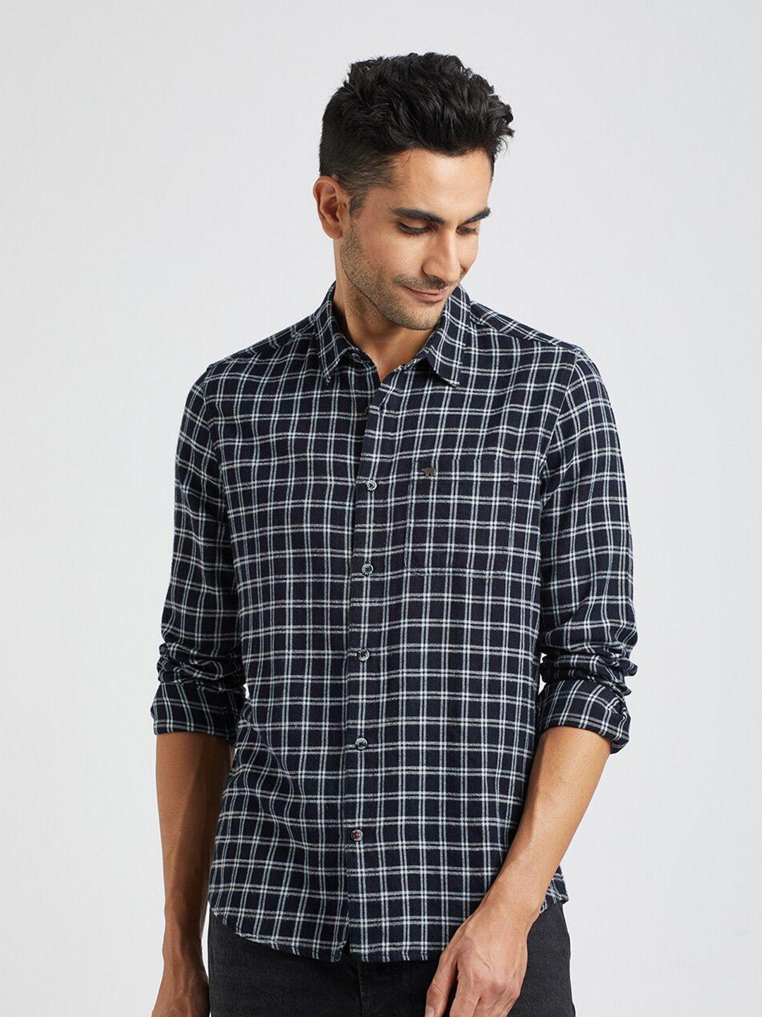 the bear house tartan checked cotton slim fit opaque casual shirt