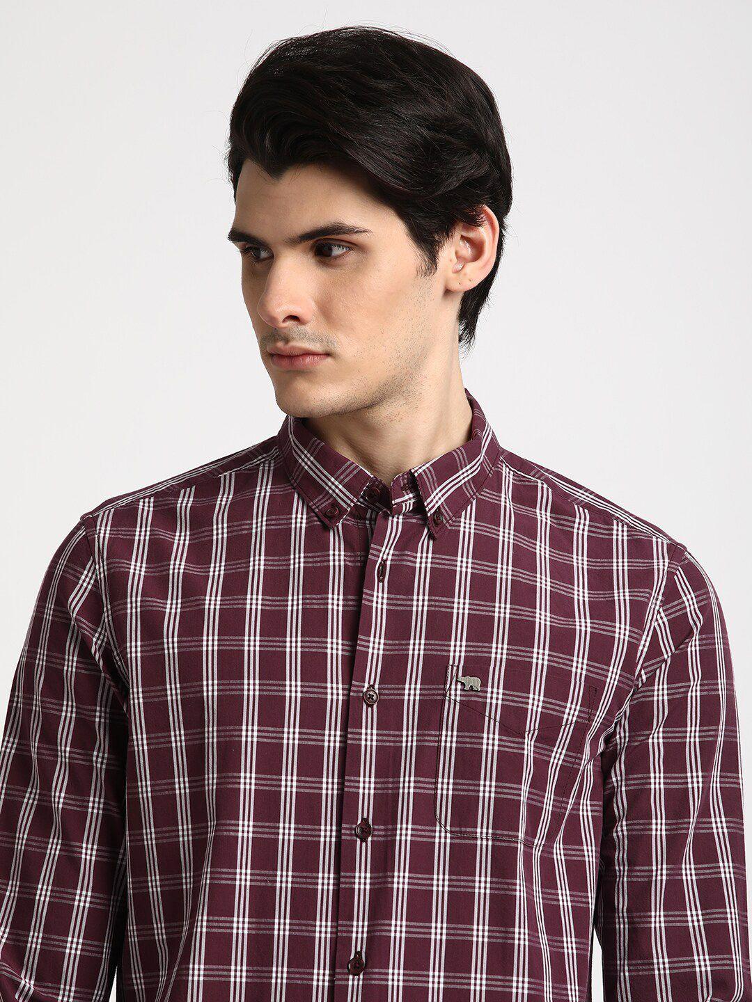 the bear house tartan checked cotton slim fit opaque casual shirt