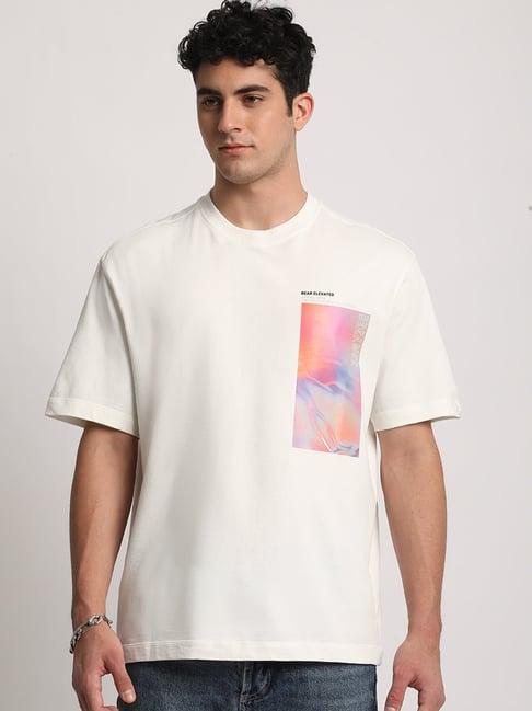 the bear house white cotton loose fit printed t-shirt