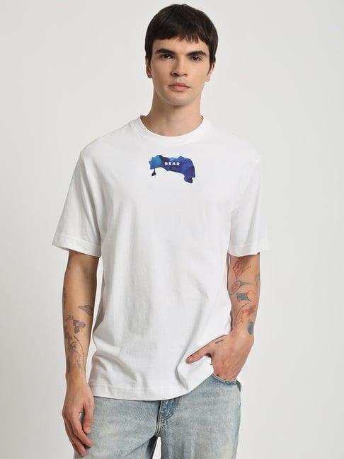 the bear house white cotton slim fit printed t-shirt