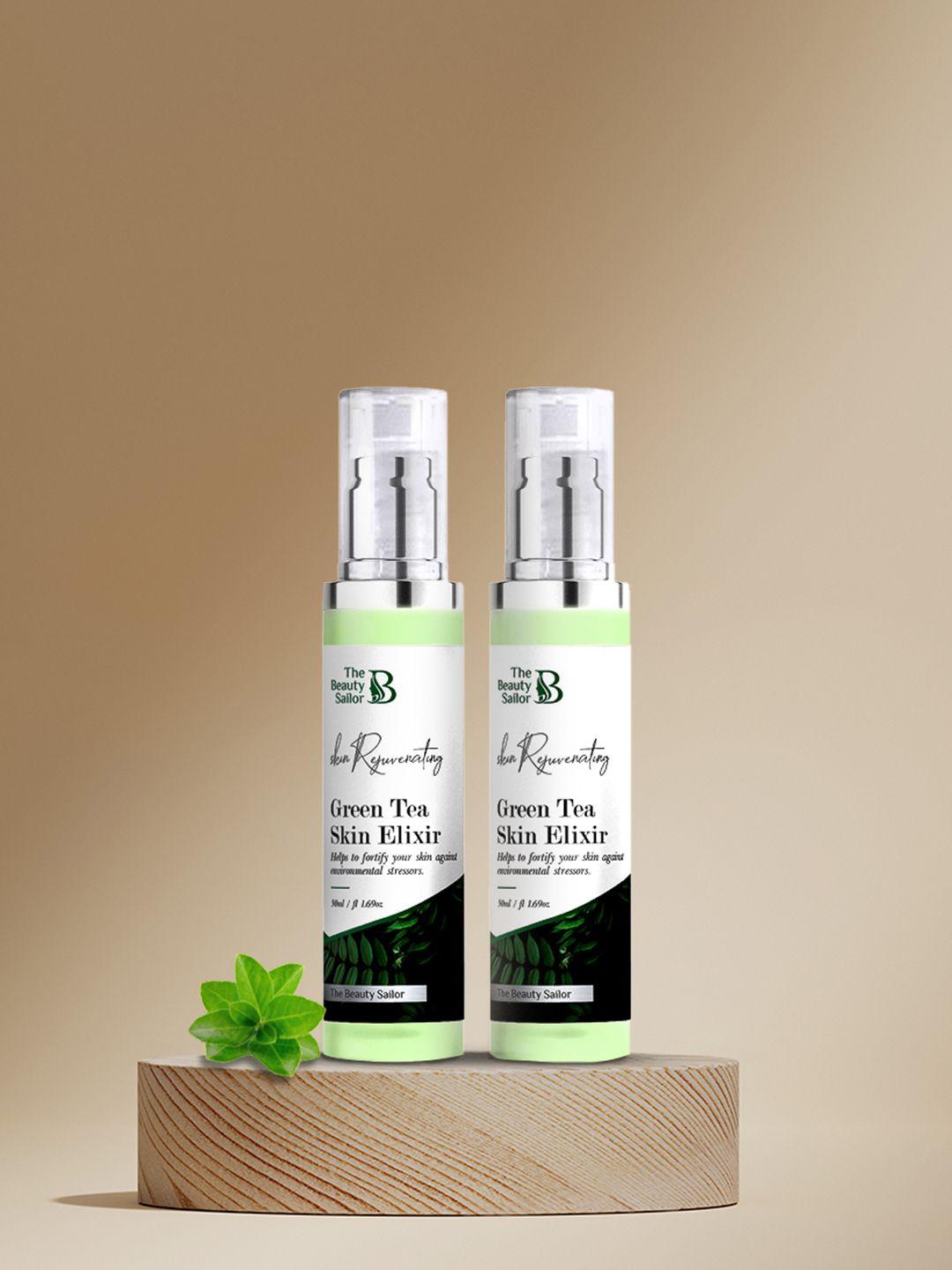 the beauty sailor pack of 2 green tea skin elixir, face serum for reduce wrinkles - 50 ml