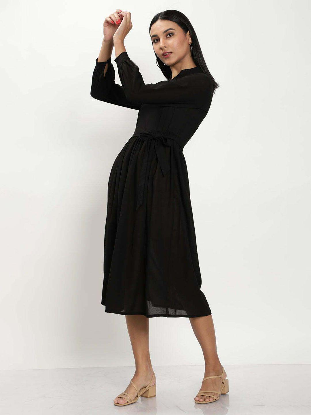 the black lover mandarin collar puff sleeve cotton fit & flare dress