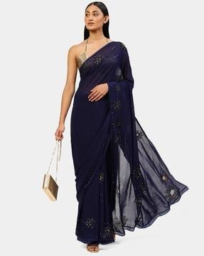 the blue viscose georgette embroidered night air saree