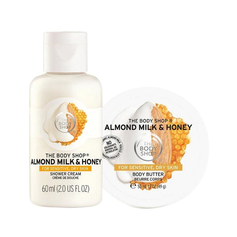 the body shop set of milk & honey shower cream(60ml) and body butter(50ml)