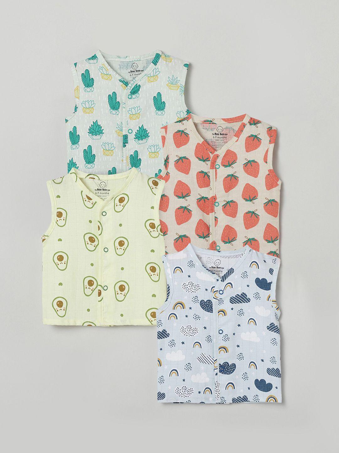 the boo boo club infants pack of 4 printed sustainable organic cotton muslin jhabla vests