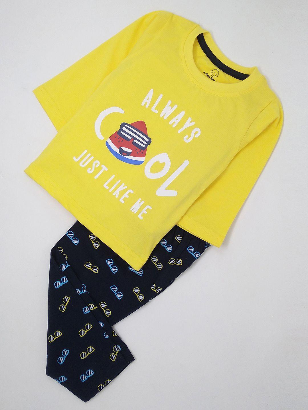 the boo boo club unisex kids yellow & black printed night suit