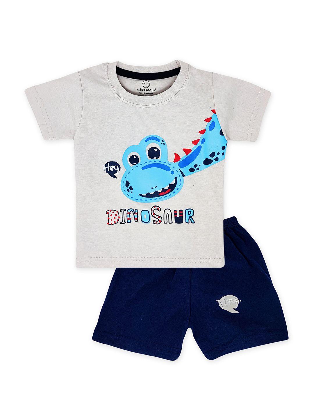 the boo club kids grey & navy blue printed pure cotton t-shirt with shorts