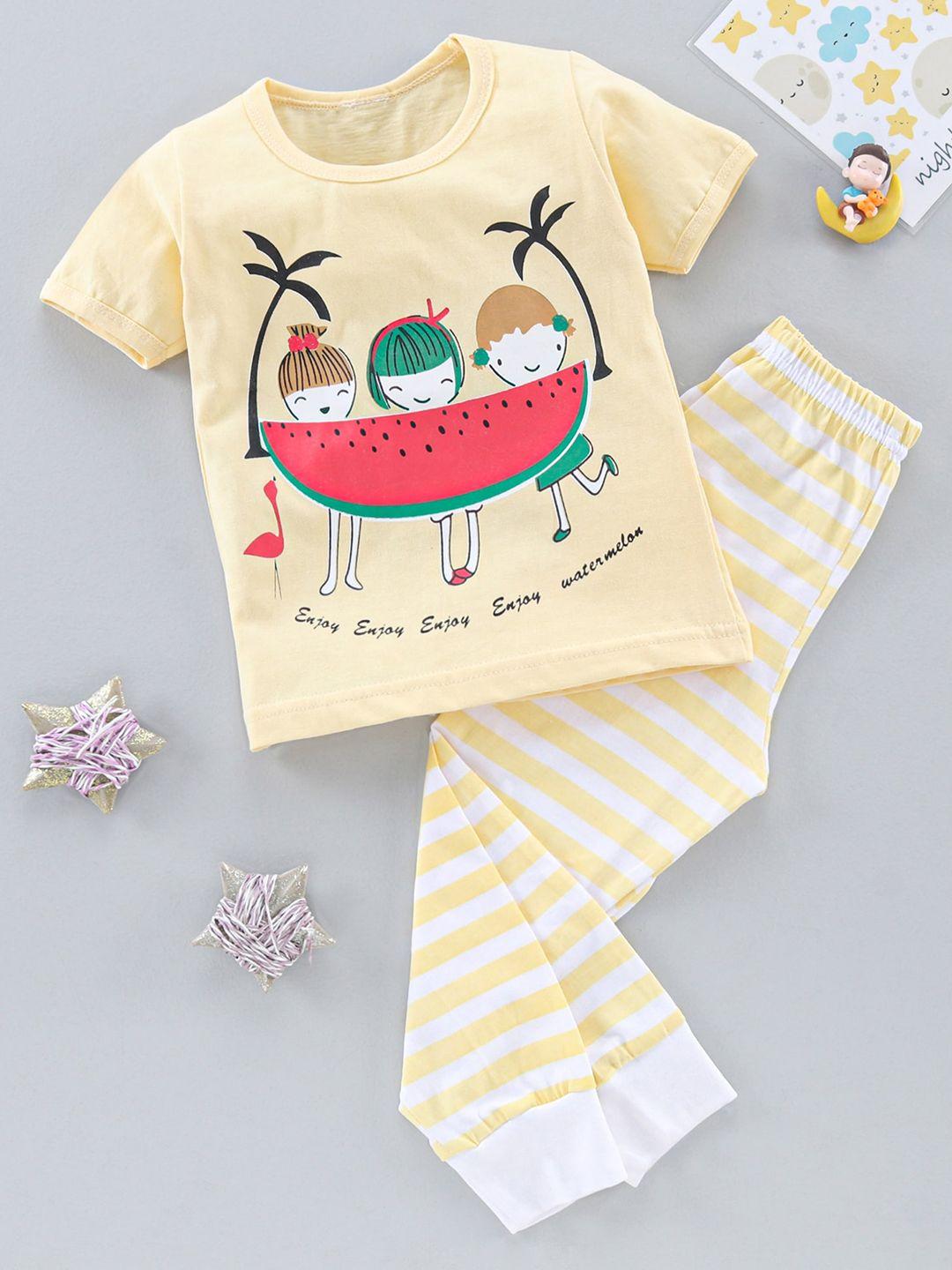 the boo club kids yellow printed t-shirt with pyjamas