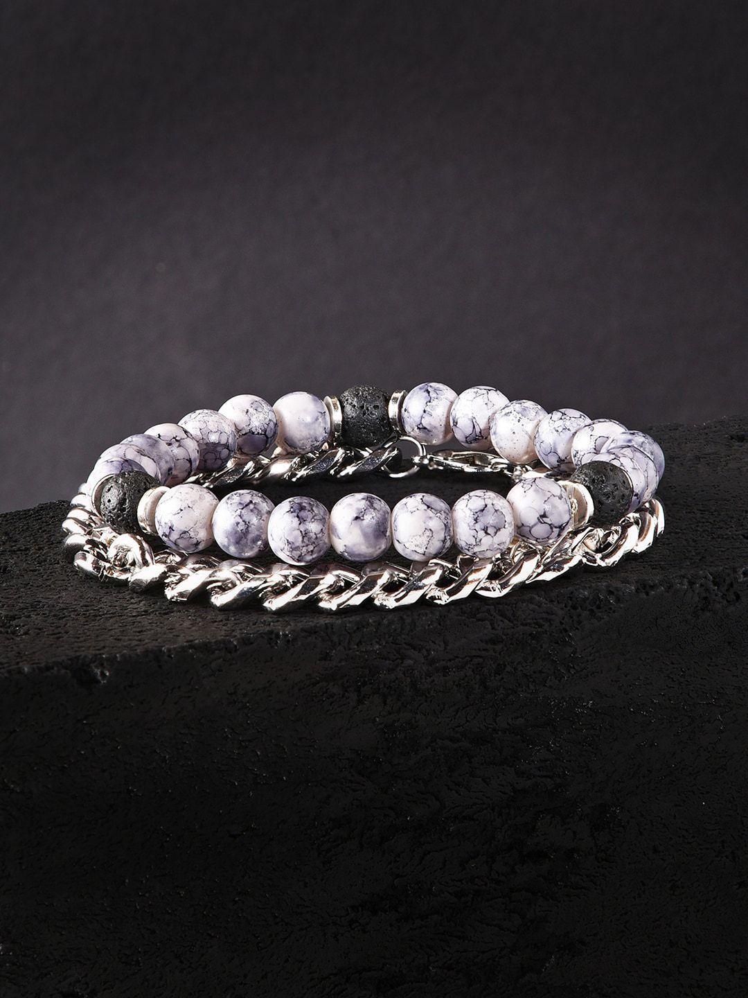 the bro code men 2 silver-toned & grey silver-plated bracelet