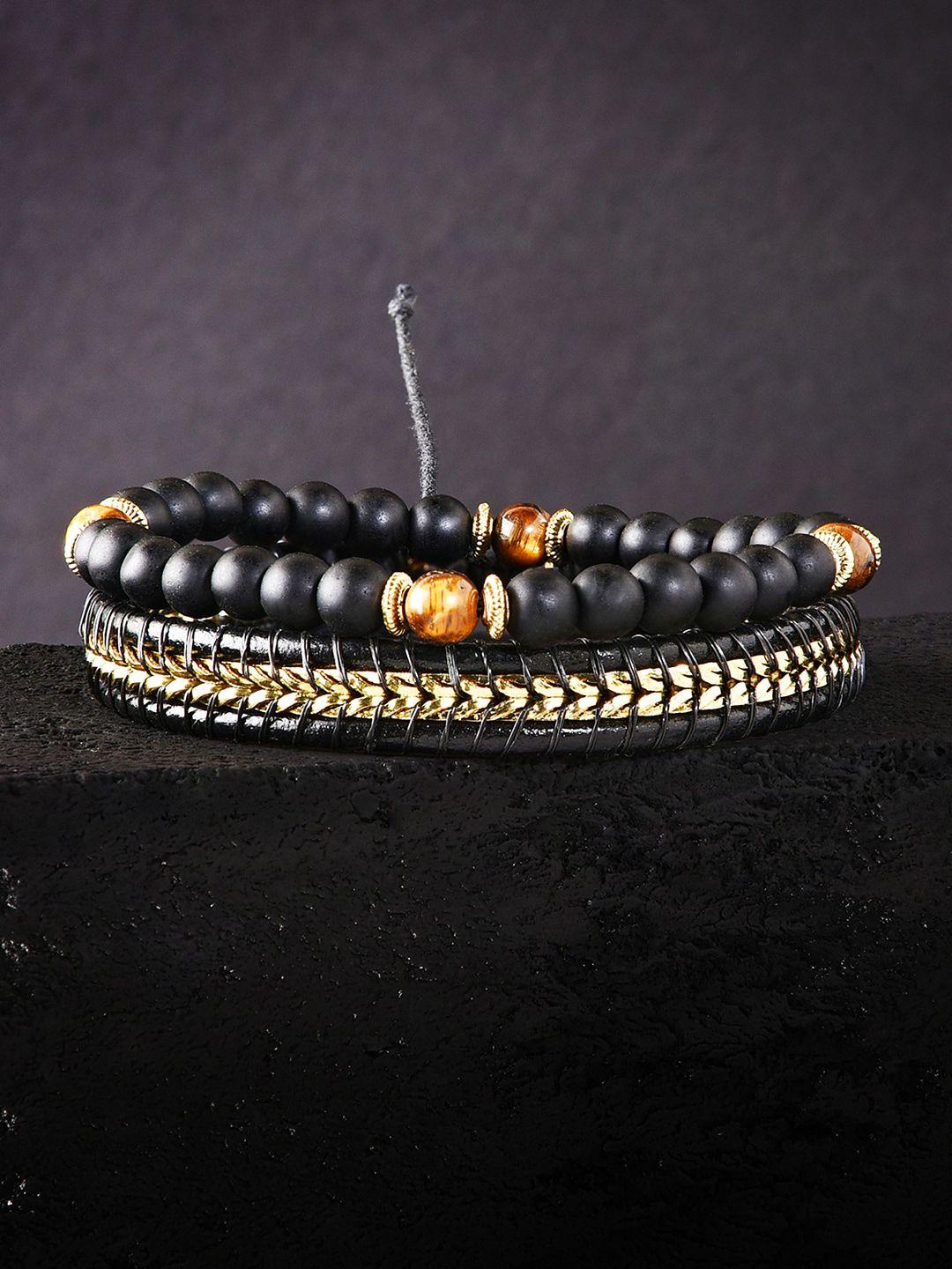 the bro code men brown and black set of 2 elasticated semi precious beaded bracelet