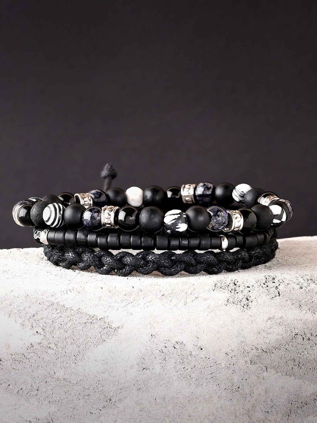 the bro code men set of 3 grey and black elasticated semi precious beaded bracelet