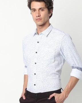 the business casual printed extra slim fit stretchable shirt