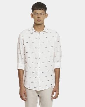 the car conversational print linen shirt