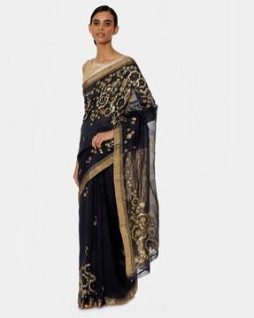 the chanderi night embroidered saree