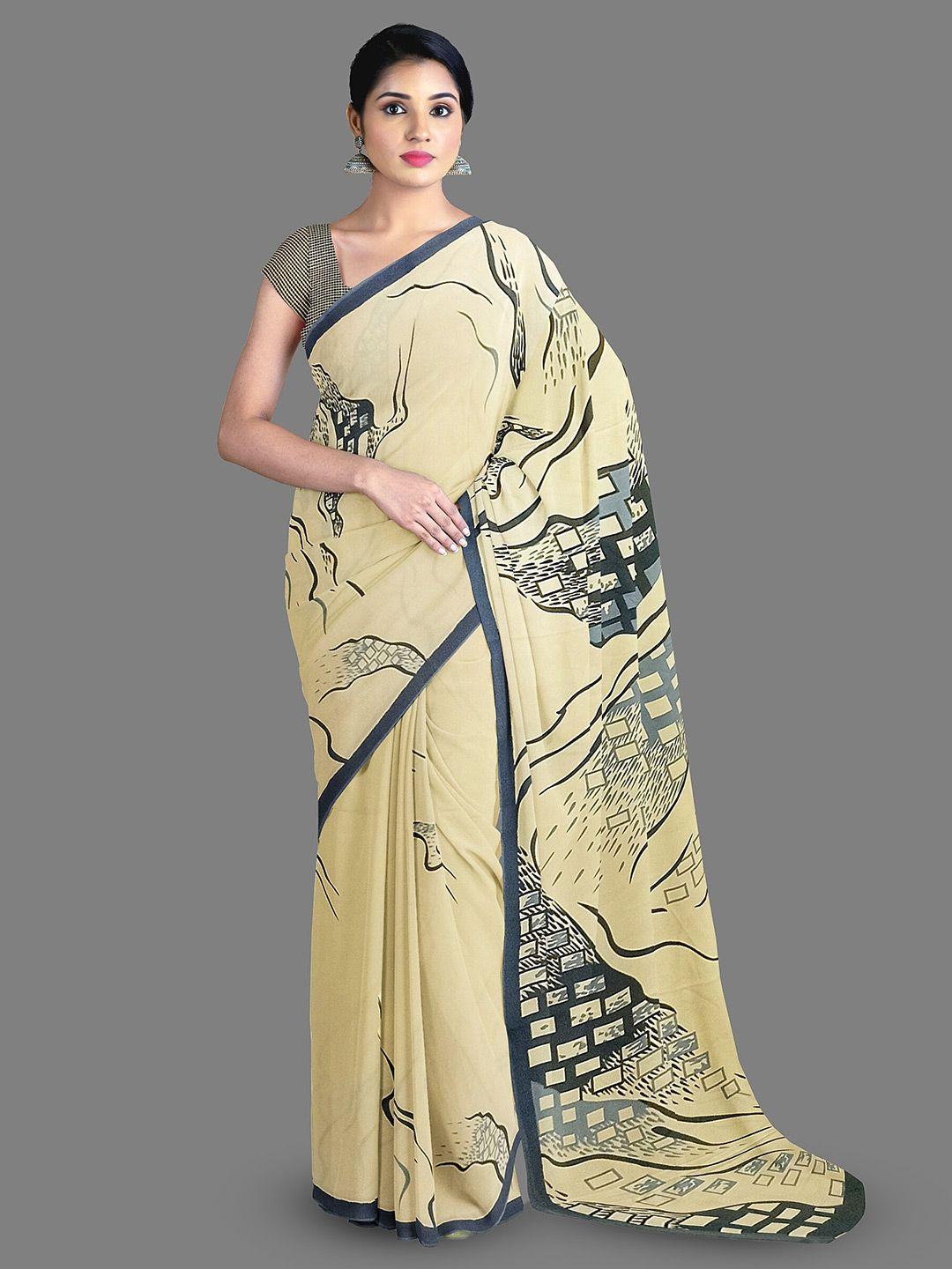 the chennai silks abstract printed poly crepe saree