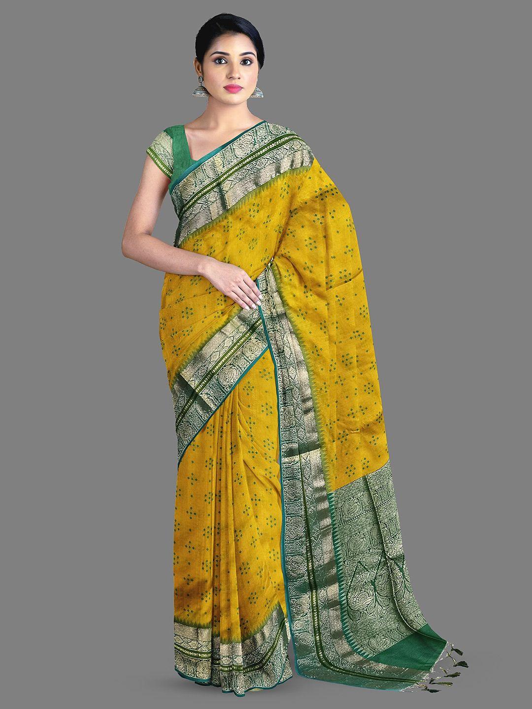 the chennai silks bandhani printed zari chanderi saree